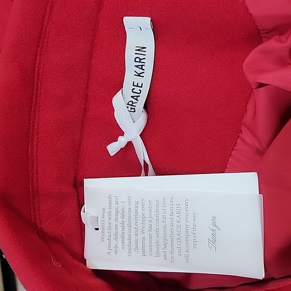 Grace Karin red double breast pea coat long winter oversize trench coat L New… - Picture 11 of 14